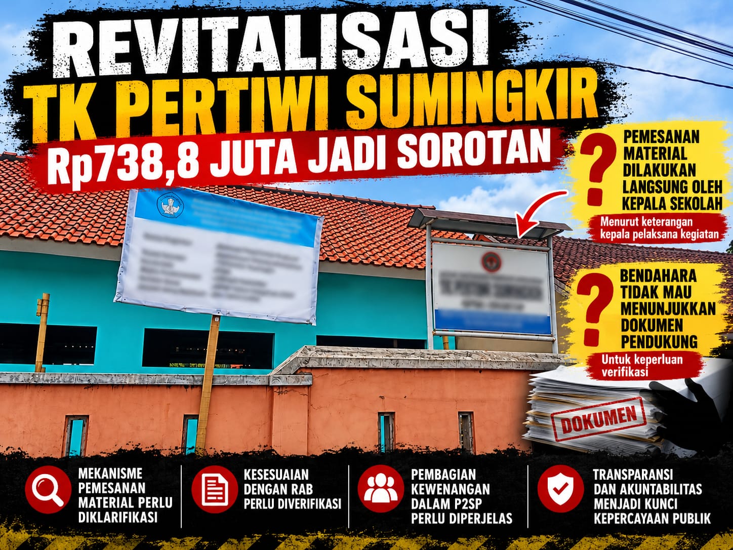 Revitalisasi TK Pertiwi Sumingkir Senilai Rp738,8 Juta, Pemesanan Material oleh Kepala Sekolah Jadi Sorotan